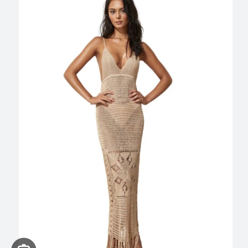 Chic Crochet Fringe Maxi Dress - Cream